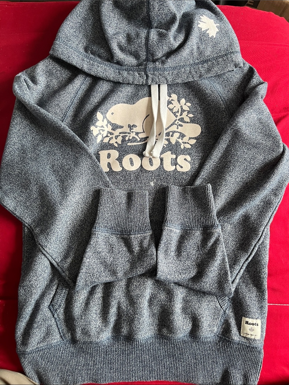 Roots Ladies Blue Grey Heather Sweatshirt with White Logo
